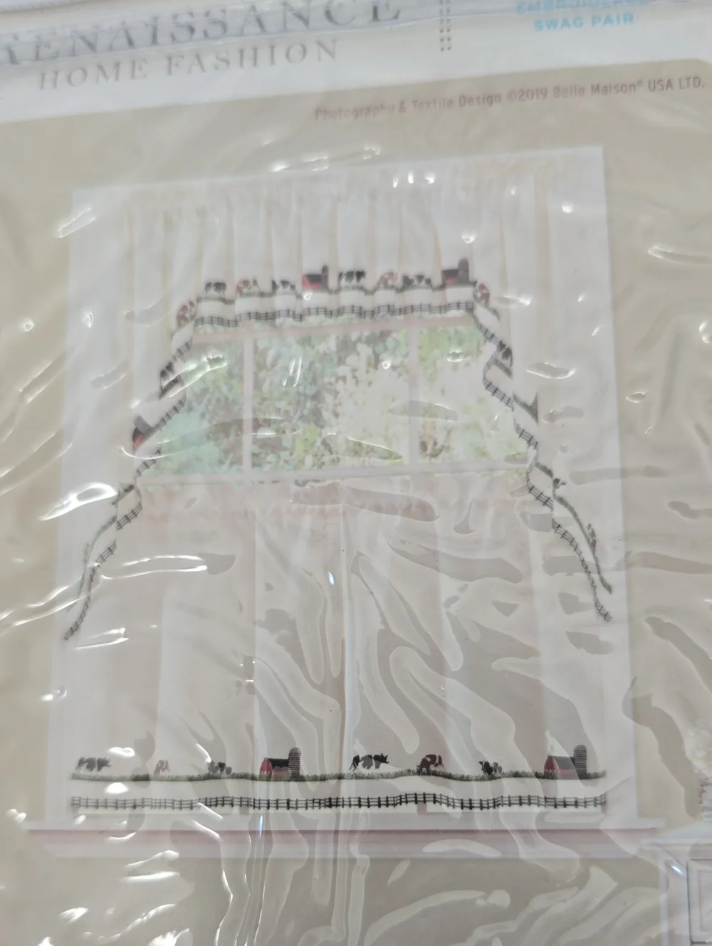 Renaissance Home Fashion Cows Barn Embroidered Swag Pair 56